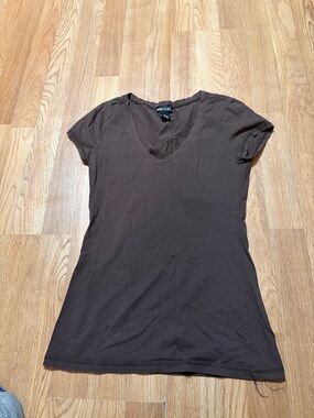 Wet Seal Brown V-Neck Short Sleeve Tee